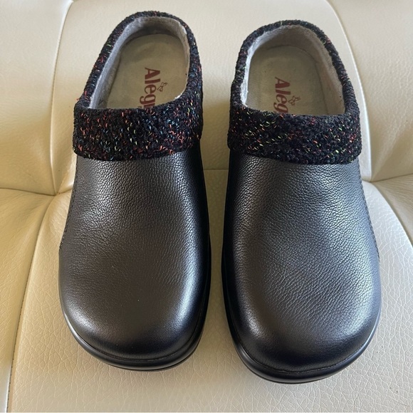 Alegria Kyah Black Leather Mule Knit Trim Comfort KYA-7630 Faux Fur Lining 35 - Picture 16 of 16